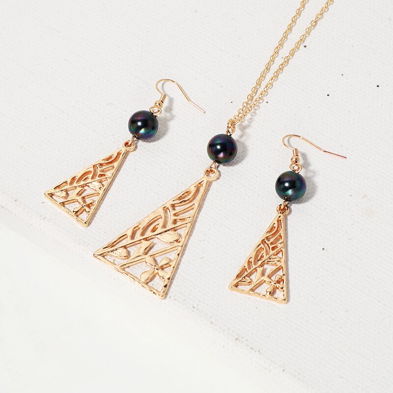 KOMi Polynesian Hawaiian Samoa Marshall Style Glass Bead Pearl Hollow Cross Heart Flower Charm Necklace Earrings Jewelry Set: GJZ388