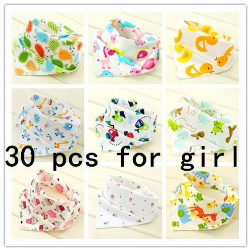 30pcs/lot Organic Cotton Double Layers Kids Baby Bibs Towel Bandanas Triangle Burp Saliva Infant Toddler Bandana: 30pcs girl h002