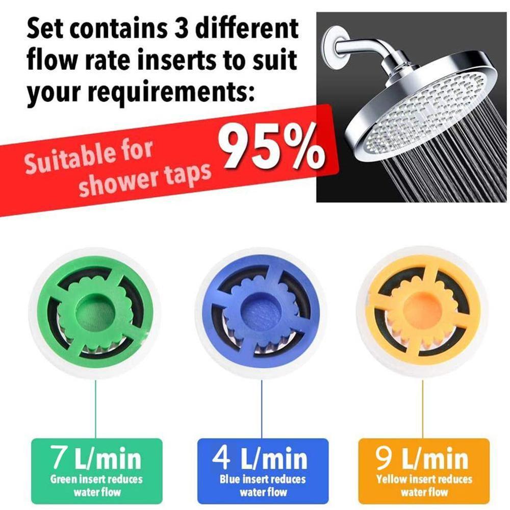 Shower Flow Reducer Limiter Set - Up To 70% Water Saving Chrome Flow L/min 4 Brass Sets Shower Reduce U3N5