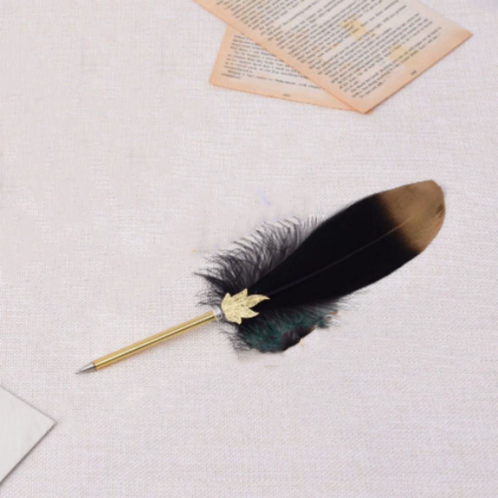 Gladde Veren Veer Balpen Vintage Cadeau Bruiloft Zachte Pluizige Pen Verfijnd Zwart Kalligrafie Pen Kantoor