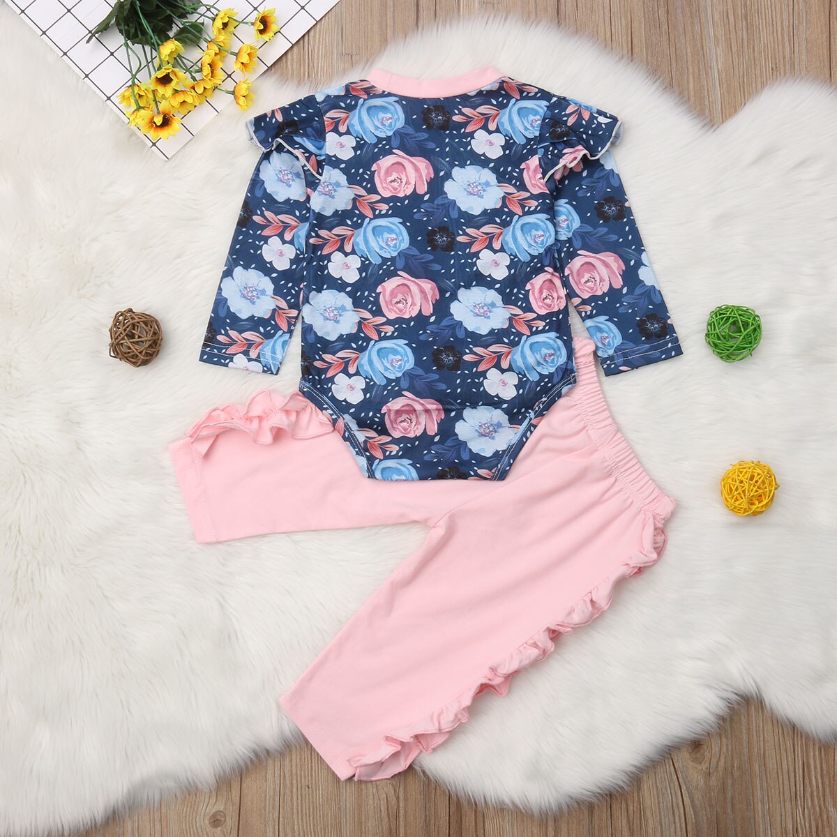 Piezas recién nacido bebé niña flor manga larga Romper Tops + Pantalones largos Leggings conjunto de ropa