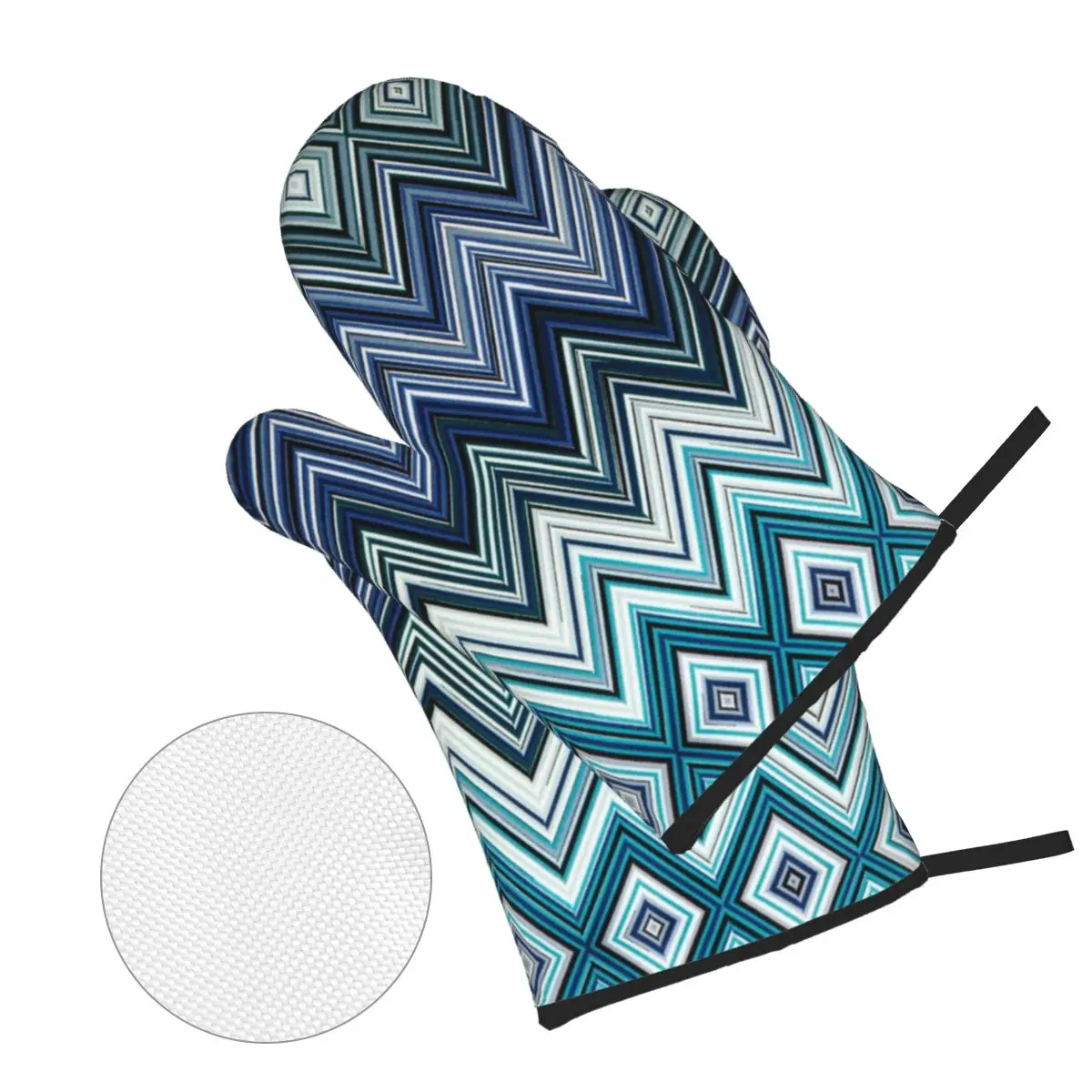 ZigZag Oven Mitts and Pot Holders 4pcs Set for Baking Cooking Non-Slip Heat Resistant Geometric BBQ Kitchen Gloves Potholders
