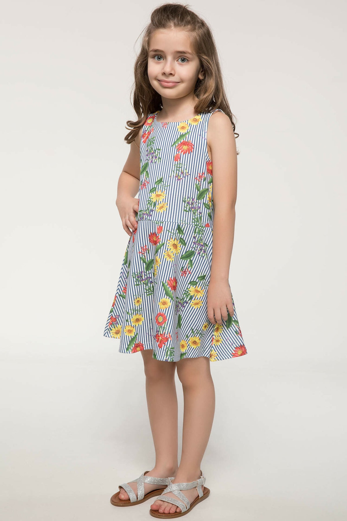 DeFacto Neue Mädchen Crewneck Kleid Casual Kinder Ärmellose Blumen Plissee Komfort Kleider Sommer Neue-J6756A618SM: 11 12 Age