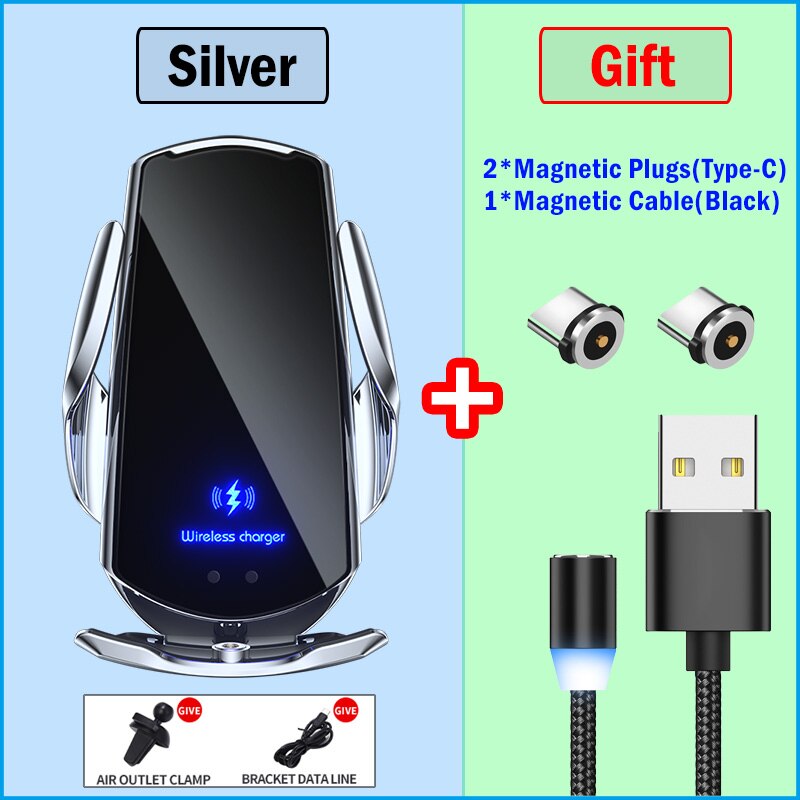 Fast magnetic charging for xiaomi poco  x3 x4 pro nfc  f1 f2 f3 m3 m4 pro car charger automatic smart sensor phone holder: Silver charger