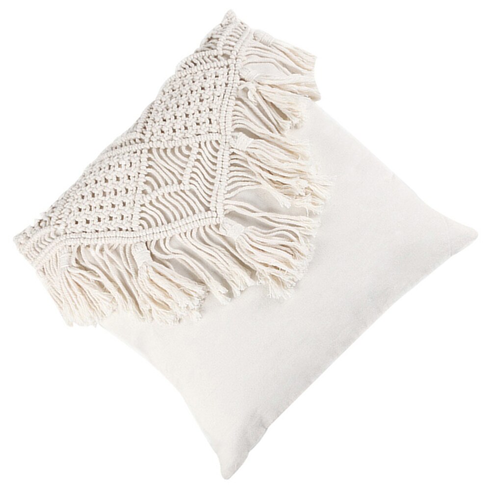Housse de coussin décorative blanche pour canapé et banc, taie d&#39;oreiller carrée avec glands tissés, 45x45cm