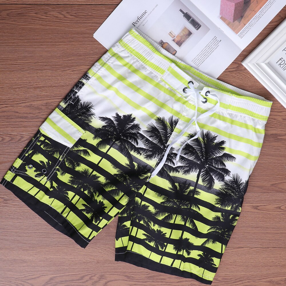 Men Fast Dry Beach Shorts Palm Tree Casual Surfing Swimming Trunks with Pockets - Size M (Yellow): Yellow / 5XL