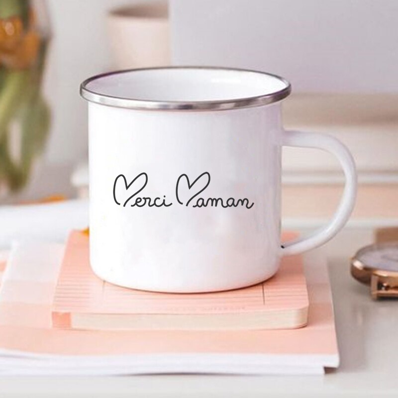 Tasses à café imprimées à fleurs françaises pour Maman, tasse créative pour boissons, eau et lait, en émail, poignée de maison, articles pour boissons, meilleurs pour mères: XH3885-A015WH-8