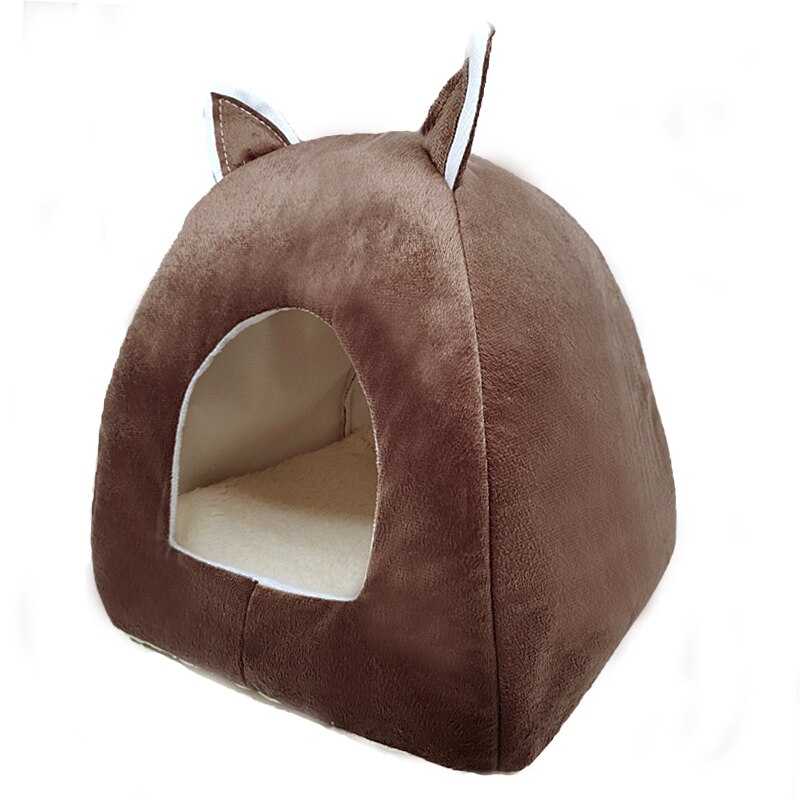 Pet Dog Bed Indoor Kitten House Warm Small for cats Dogs Nest Collapsible Dog Cave Sleeping Plush Mats Soft Dog House: Brown / S 28cm 28cm 32cm