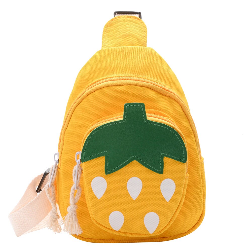 Leuke Aardbei Patroon Canvas Schoudertassen Portemonnee Kinderen Dubbele Laag Borst Crossbody Rugzak