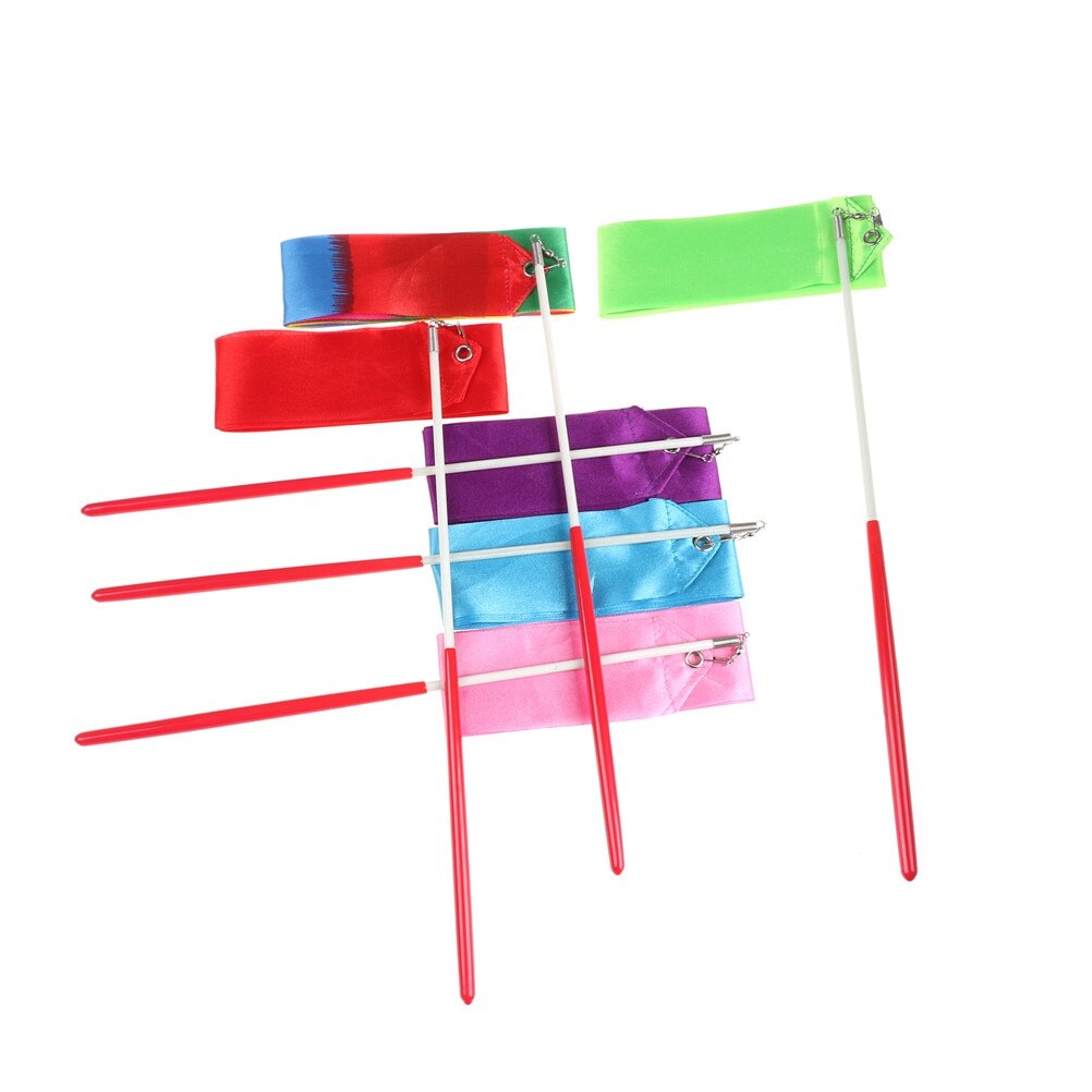 Farverige 2m danse ballet streamer twirling stang udendørs sport spil bånd gym rytmisk gymnastik kunst gymnastik
