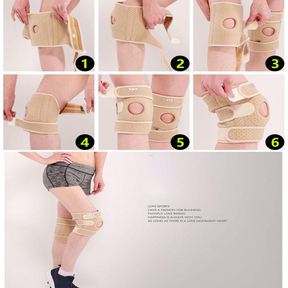 Aolikes 1 stk justerbar sportstrening elastisk knestøtteskinne knepute justerbar patella knebeskyttere hull knebeskyttelse