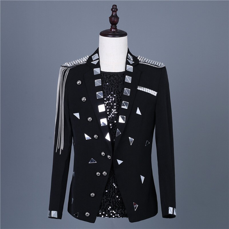 Veste de costume et Blazer de luxe pour homme, brillante, décontractée, noire, avec perles de cristal, en Stock,: XXL