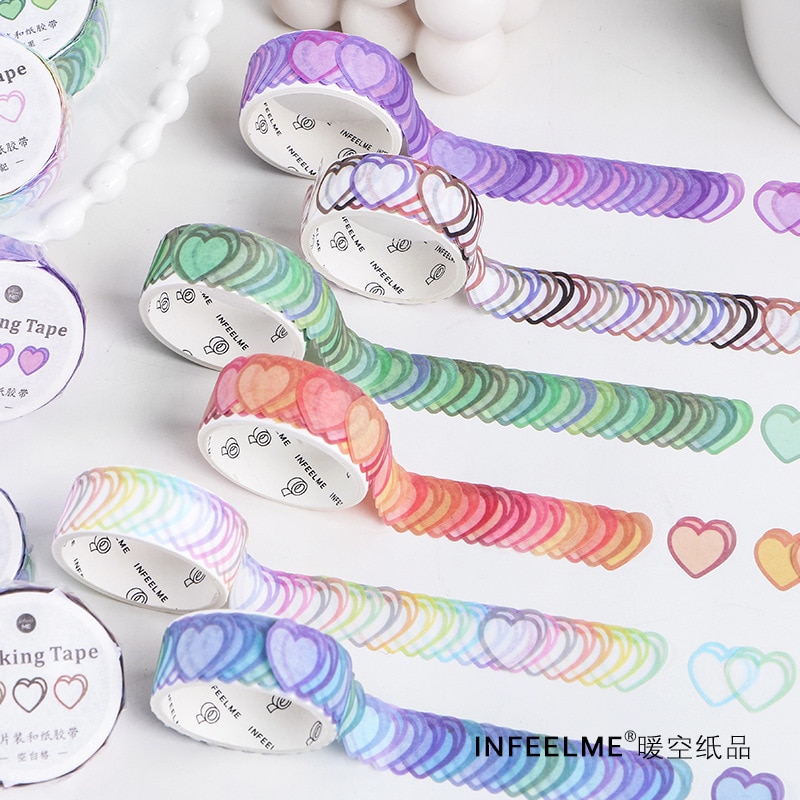 100 stk / rulle kærlighed hjerteform tape washi tape dekorativt klæbebånd diy scrapbooking klistermærke etiket maskeringstape