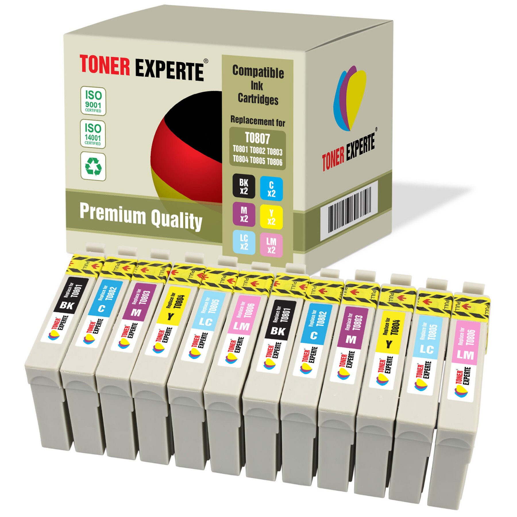 TONER EXPERTE® T0807 Cartouches d'encre pour Epson Stylus Photo: 2x BLACK / 4x CYAN / 4x MAGENTA / 2x YELLOW