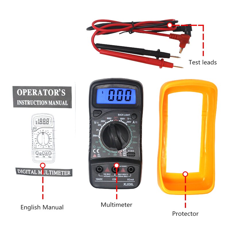 xl830l digital multimeter XL830L Handheld LCD Multimetro Backlight AC/DC Ammeter Voltmeter XL830L Voltage Tester Ammeter