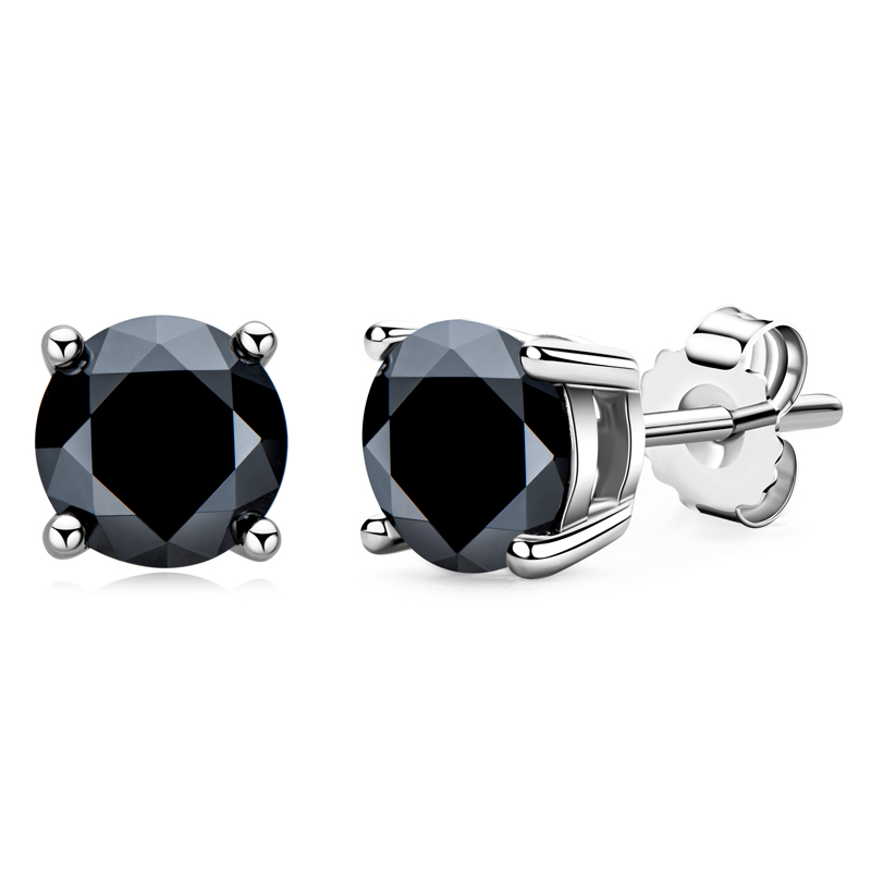 Iogou 925 prata esterlina 2.0cttw corte redondo preto moissanite brincos do parafuso prisioneiro clássico simples brincos para presente de jóias femininas