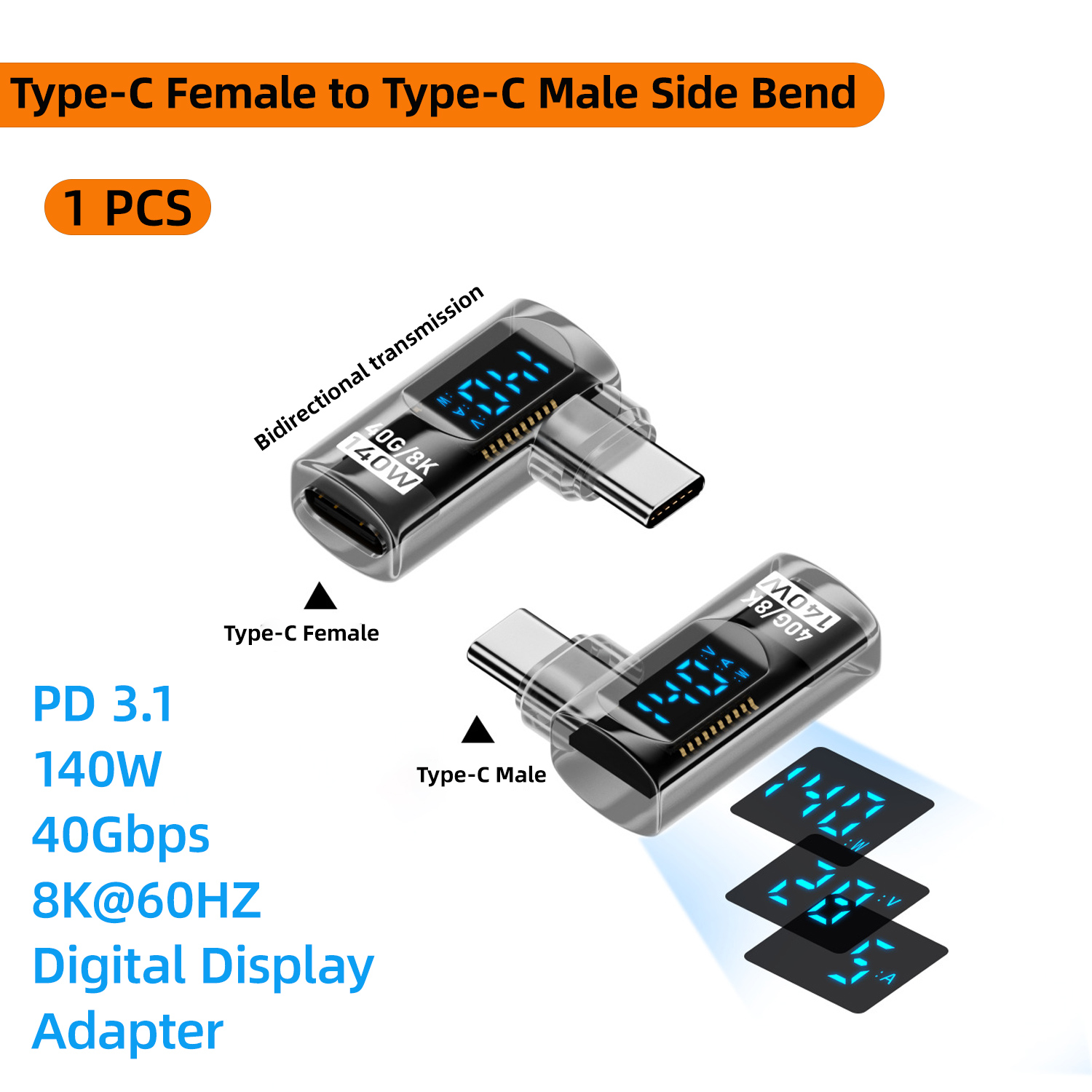 NNBILI 90 Degree USB C Adapter Right Angle U Shape Type C Adapter 40Gbps Data Transfer PD 140W USB4.0 8K 60Hz for Thunderbolt