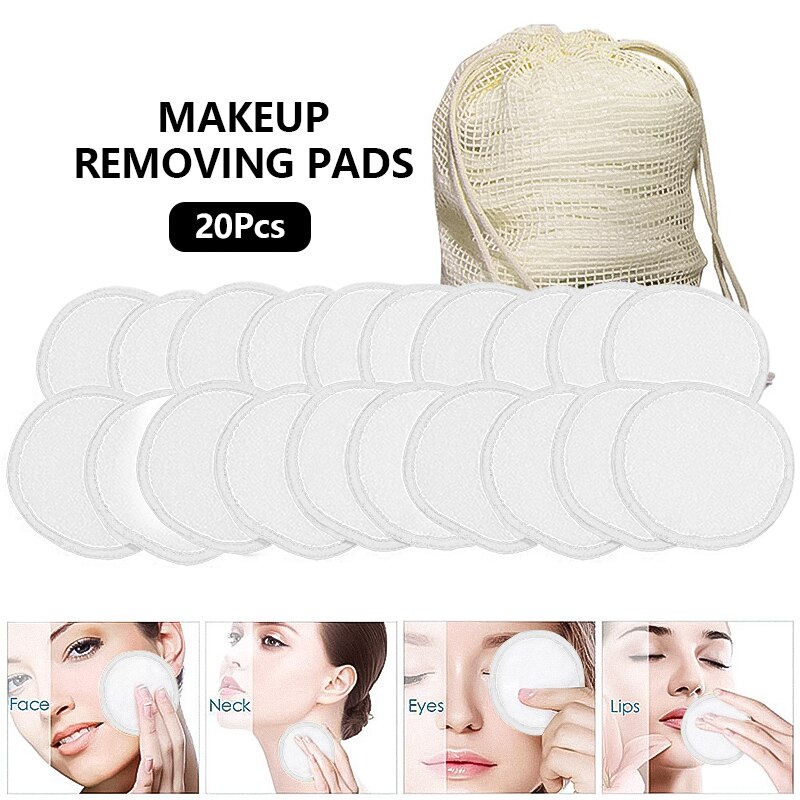 20 Stuks Make-Up Remover Pads Herbruikbare Katoenen Pads Make Up Facial Remover Bamboevezel Gezichtsverzorging Verpleging Pads Huid schoonmaken