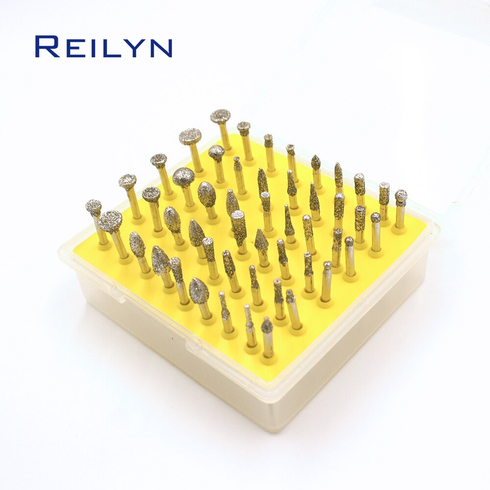 3.17Mm Diamant Slijpen Bits 50 Stuks Gegalvaniseerde Diamant Bit Dremel Polijsten Hoofd Slijpen Burr Voor Dremel Boor Gereedschap