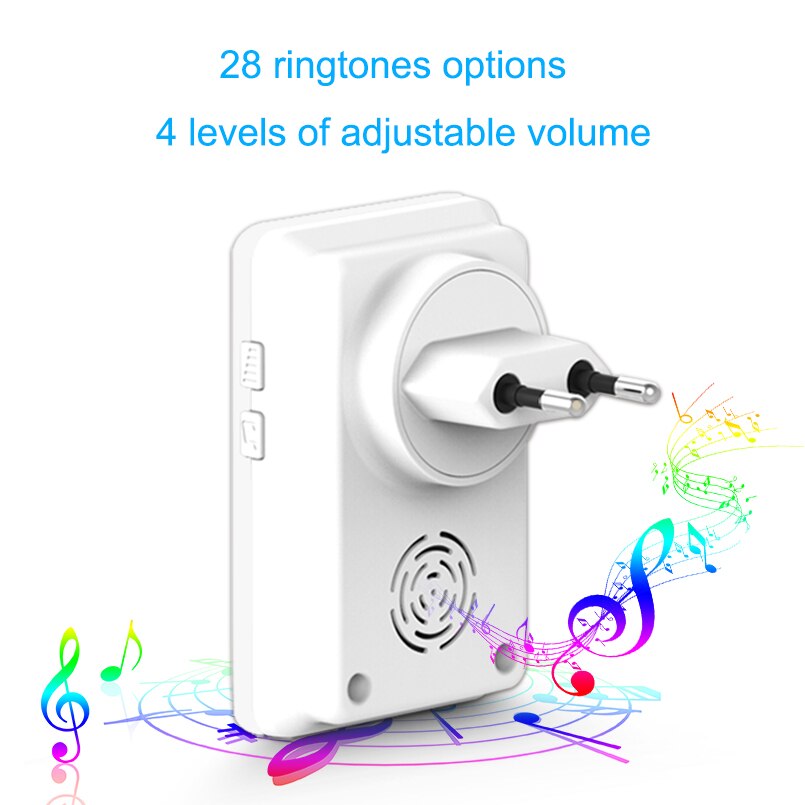 EU/US/AU/US Plug-in Wireless Door Bell Waterproof Doorbell with 2 Outdoor Transmitters + 1 Indoor Wireless Doorbell Receiver