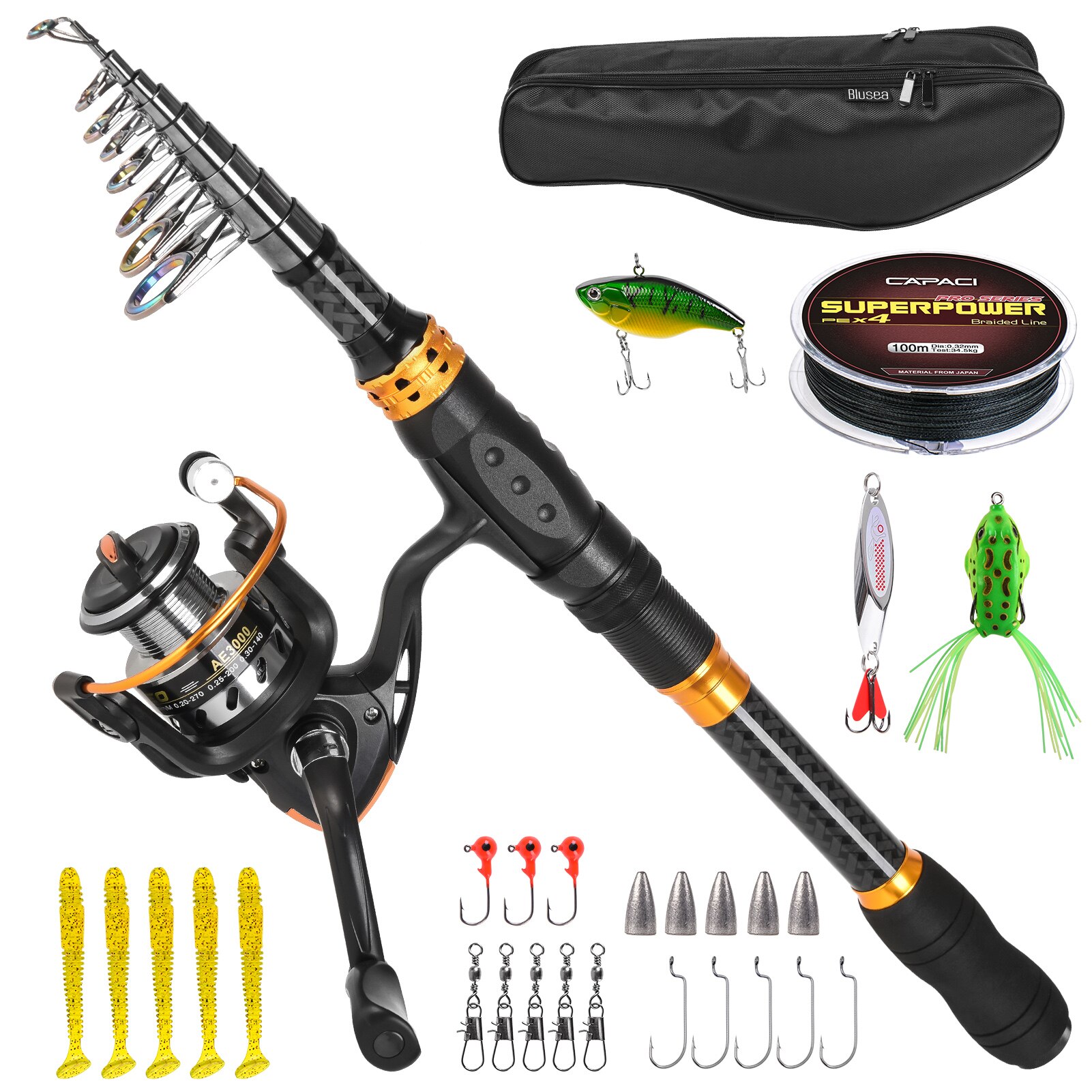 Hengel En Reel Combo Carbon Fiber Telescopische Hengel Met Reel Combo Set Lokt Jig Haken Vissen Carrier Bag: 240