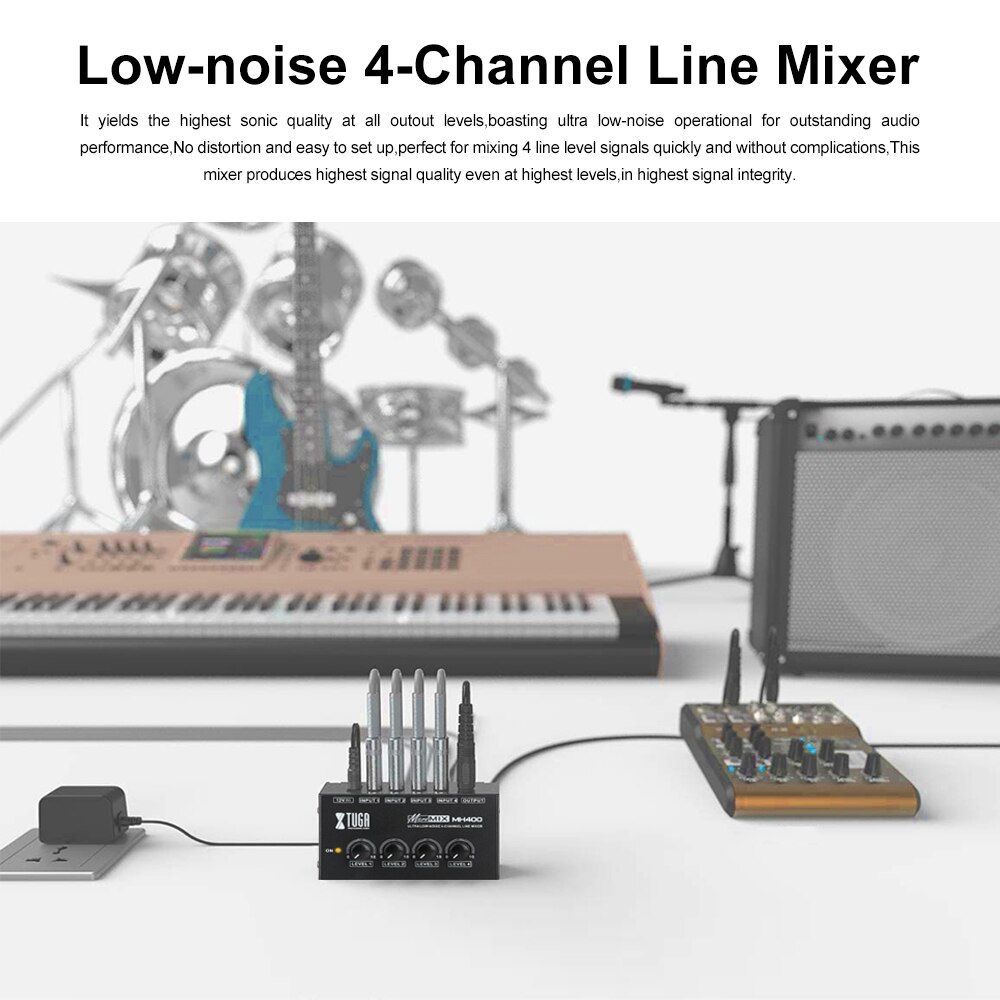 Xtuga 4 Kanaals Geluid Mixer Professionele Ultra Low-Noise Audio Sound Mixer Versterker Voor Toetsenborden, Mixers, muziekinstrumenten
