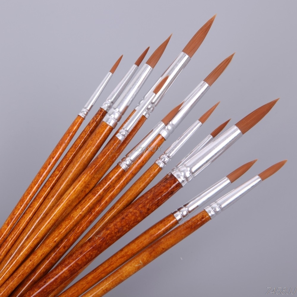 12 Stuks Artists Paint Brush Set Acryl Aquarel Ronde Spitse Punt Nylon Haar Rental &