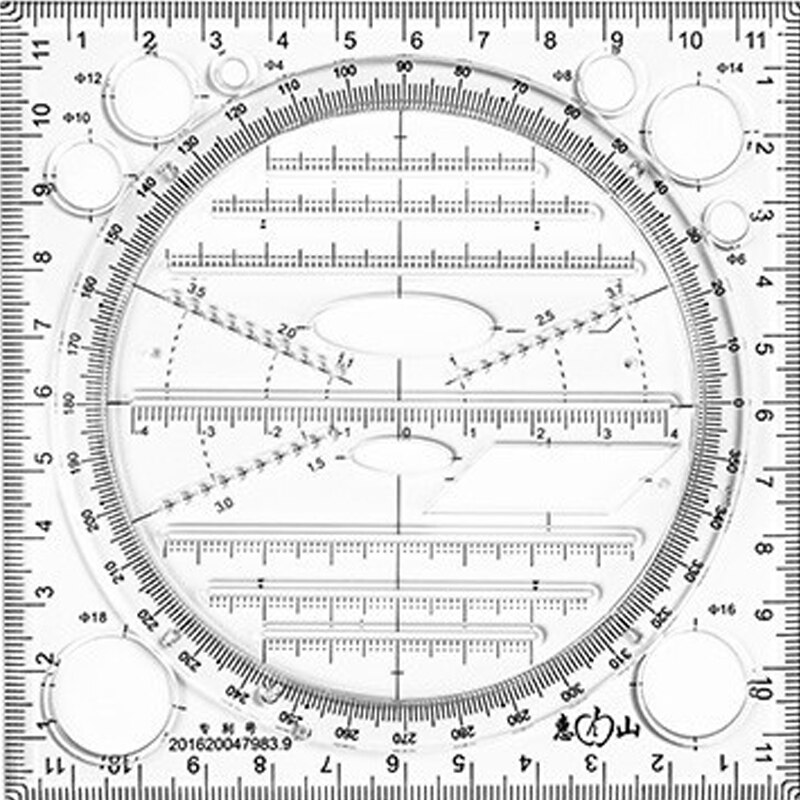 Multifunctional Drawing Ruler Transparent template Ruler For Student Painting Measuring Handbook Report Handbook: Black