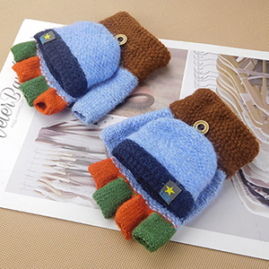 Winter kinderen warme handschoenen pentagram sticker 5-10-jaar-oude leerlingen flip kleur schrijven half- vinger handschoenen