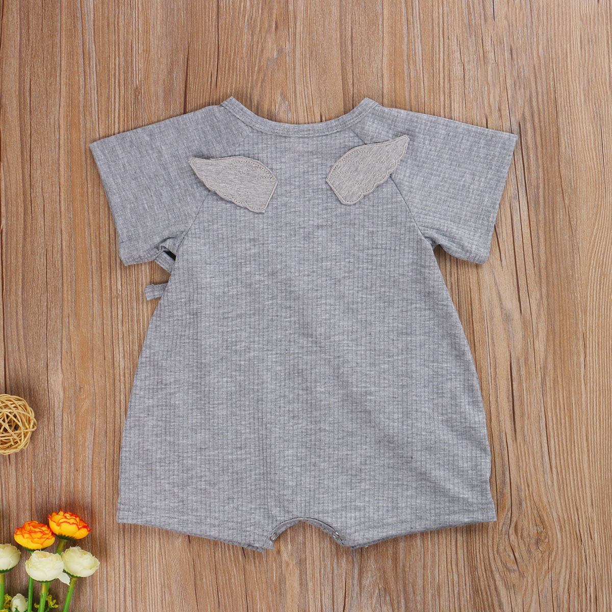 Baby Summer Clothing Children’s Infant Baby Girls Boy Wings Romper Short-sleeve Jumpsuit Solid V-neck Side Bandage Playsuit
