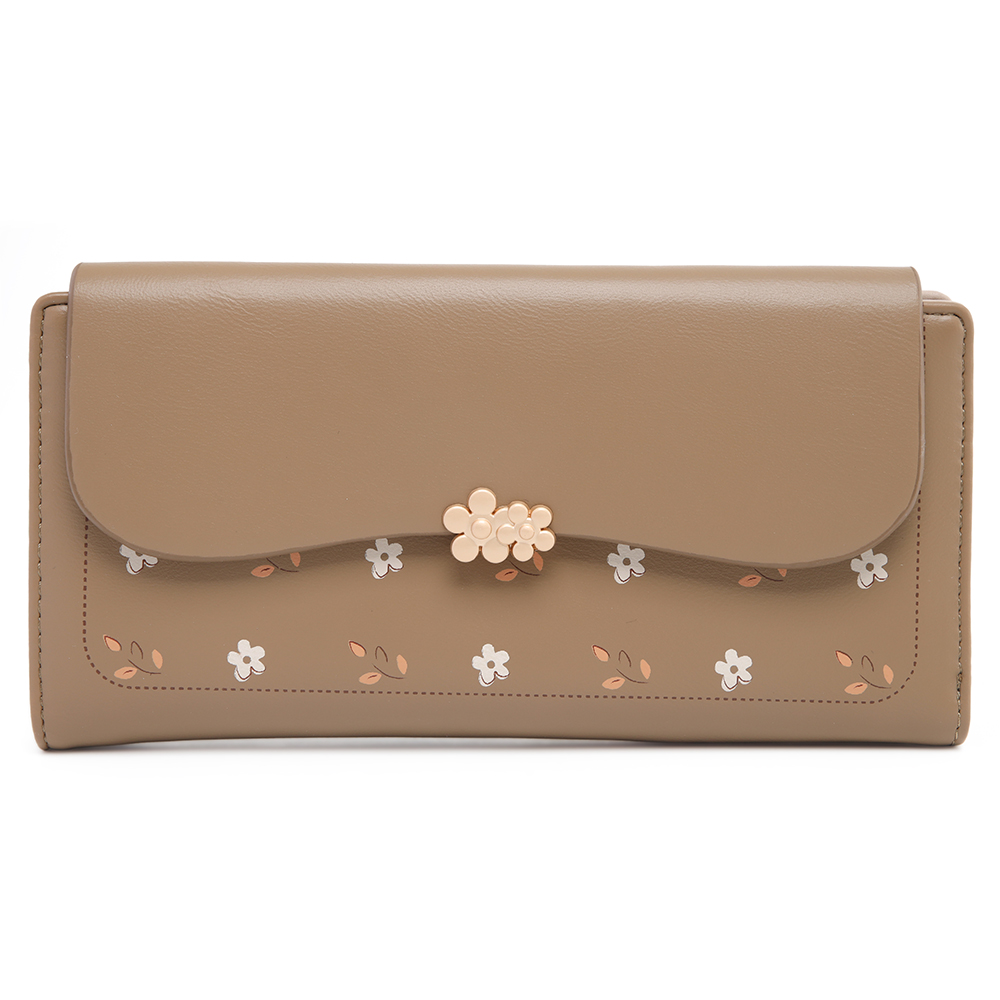 Lange damesportemonnee Koreaans PU-geprinte opvouwbare clutch met ritssluiting en gesp met meerdere kaarten, mode, alles, straat, populair, preppy stude: Coffee