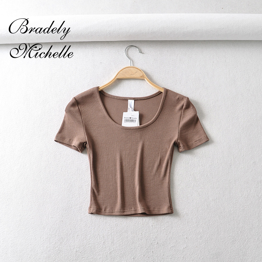 Bradely Michelle Casual Summer Woman Slim Fit T-shirt Tight Short-Sleeve O-neck Tee Crop Tops