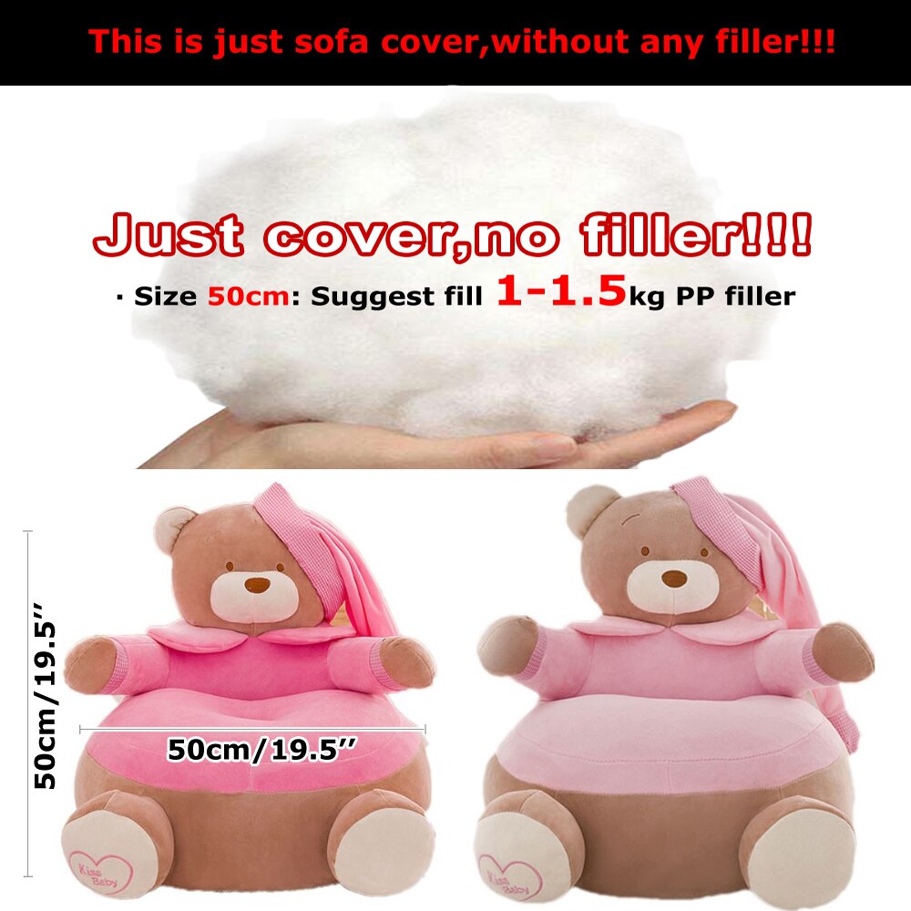 Baby Kids Cute Cartoon Bear Bean Bag Sofa Chair Slipcover No Filler Boy Girl Children Soft Velvet Puff Floor Seat Sofa Washable