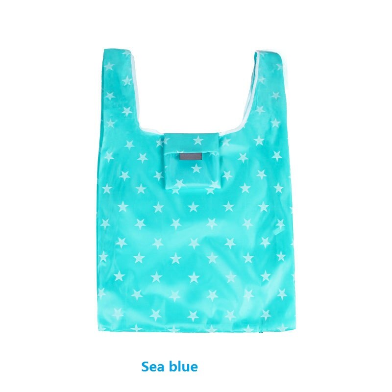 3pcs Oxford Cloth Shopping Bag Eco-friendly Folding Reusable Portable Shoulder Handbag For Travel Grocery Bags: Sea blue