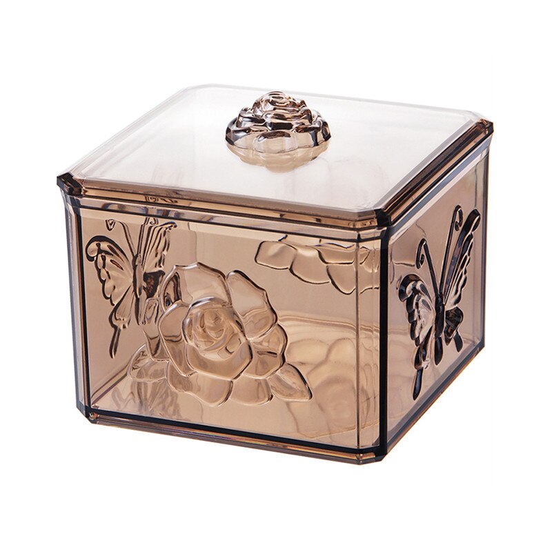 XUNZHE Plastic Rose Cover Dust-proof Cosmetic Box Transparent Carved Lipstick Finishing Box Cotton Swab Box Desk Organizer Box