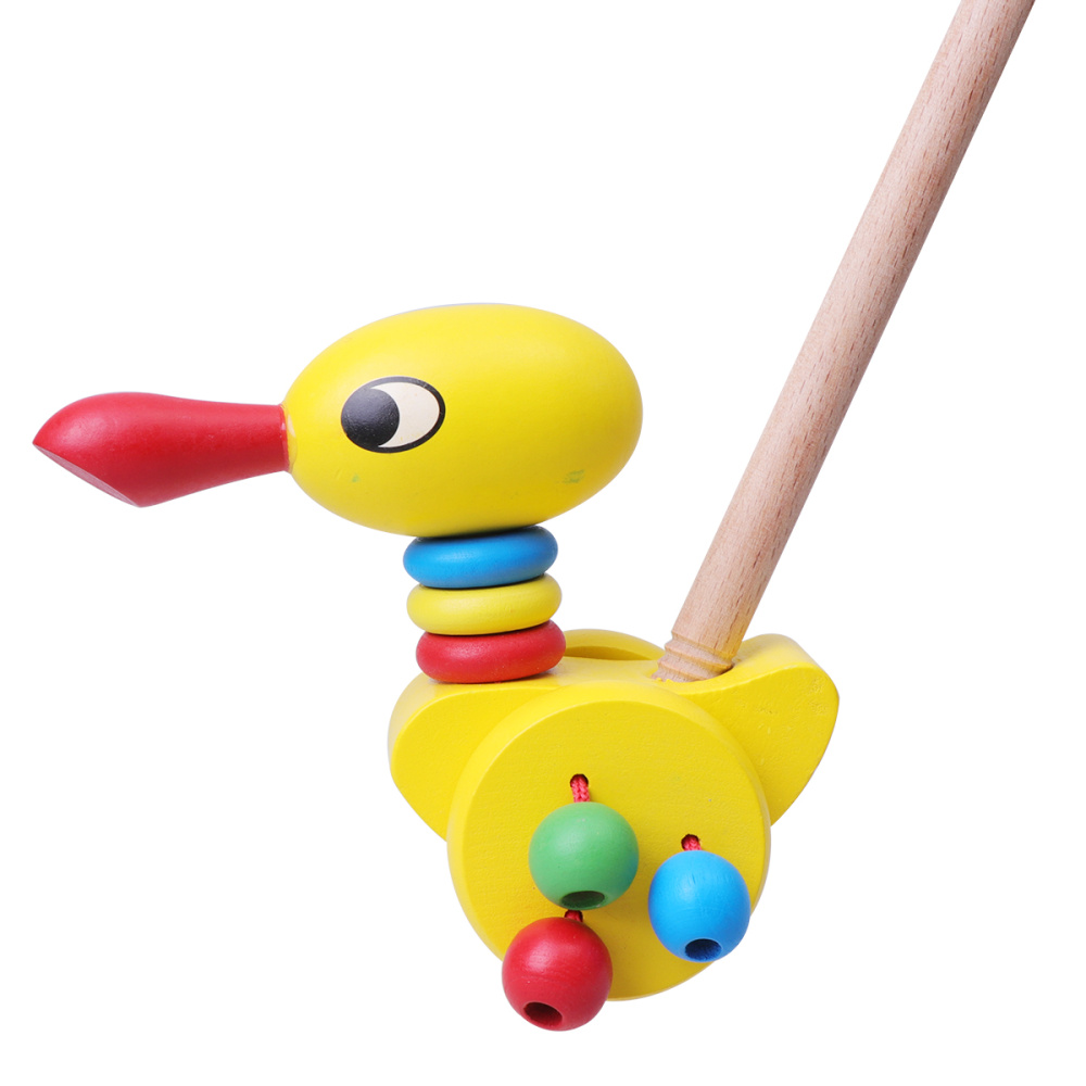 Baby Pushing Cart Toys Cartoon Animal Carts Wooden Trolley Carts Toys Outdoor Baby Walker Push Rod Cart Toys Training Aids: Pointed Mouth Duck