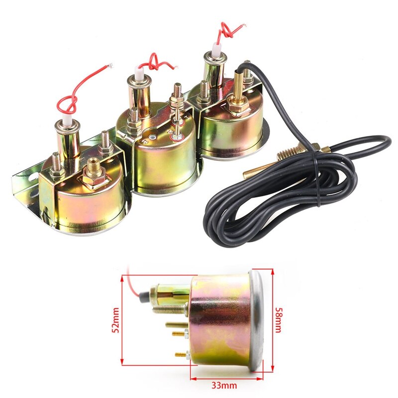 12V Triple Gauge Kit Three in One 2 Inch 52mm Mechanical Shell Water Temperature Oil Pressure Voltage Triple Meter