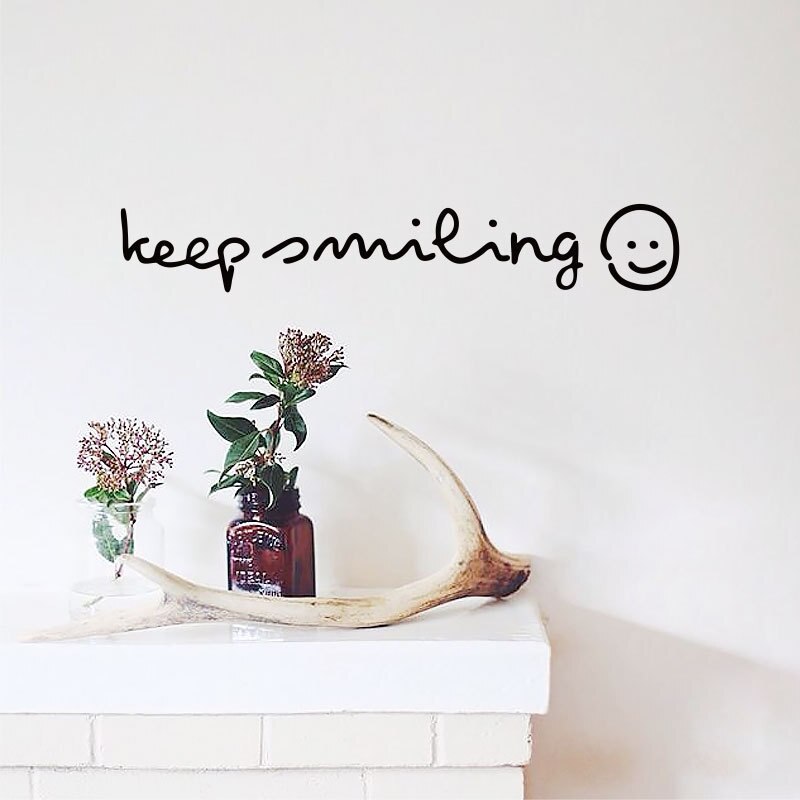 Keep Smiling Inspiration Quotes Stickers Wall Art Decals Letter Stickers for Living Room Bedroom Kids Room Home Decor Black Gold: Black