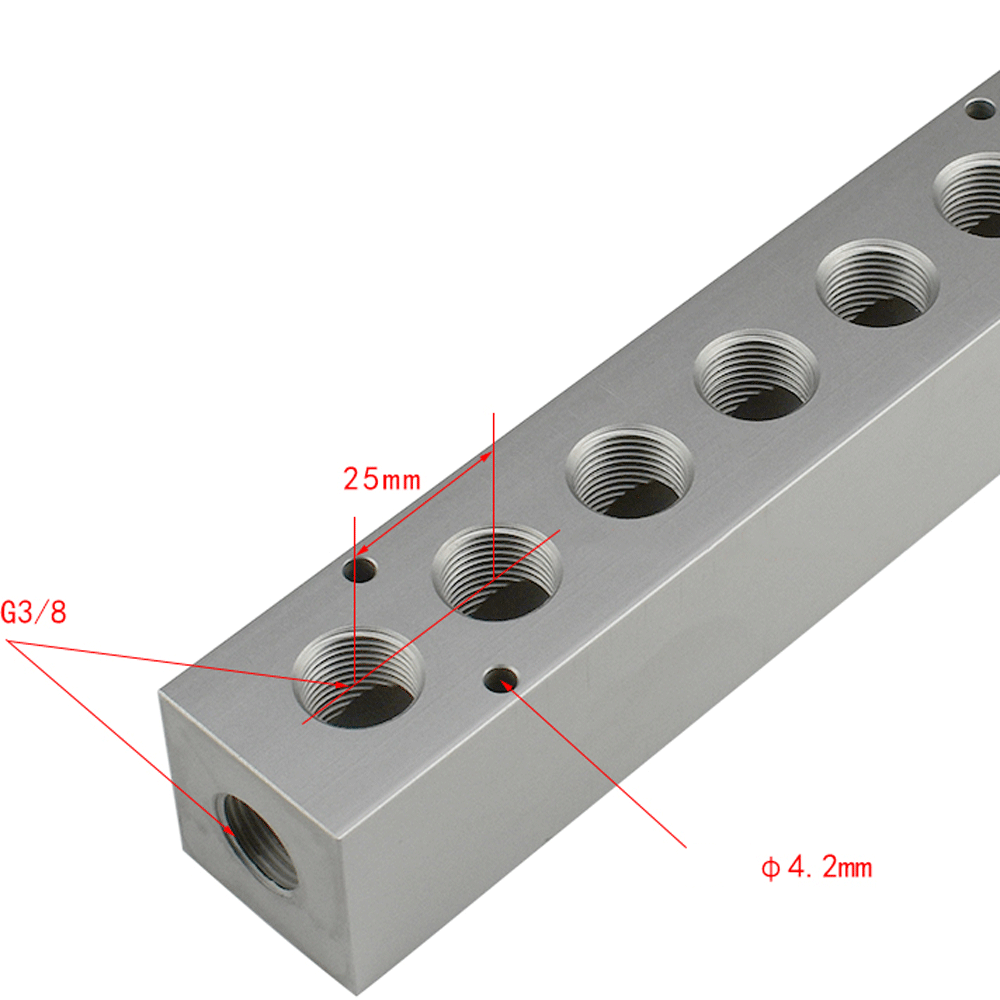 BSP-Bloque de colector de aire de aluminio sólido, compresor de aire neumático, divisor cuadrado de 3/8 pulgadas, 35x35mm, 2, 3, 4, 5, 6, 7, 8, 10, 12 vías