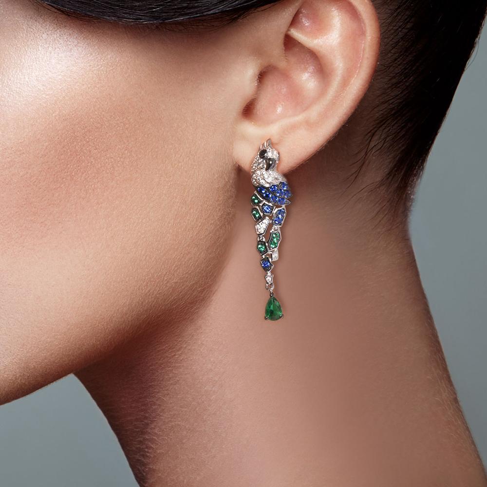 Santuzza Zilveren Oorbellen Voor Vrouwen 925 Sterling Zilver Parrot Vogels Fonkelende Blauw Groen Cz Oorbellen Trendy Fine Jewelry