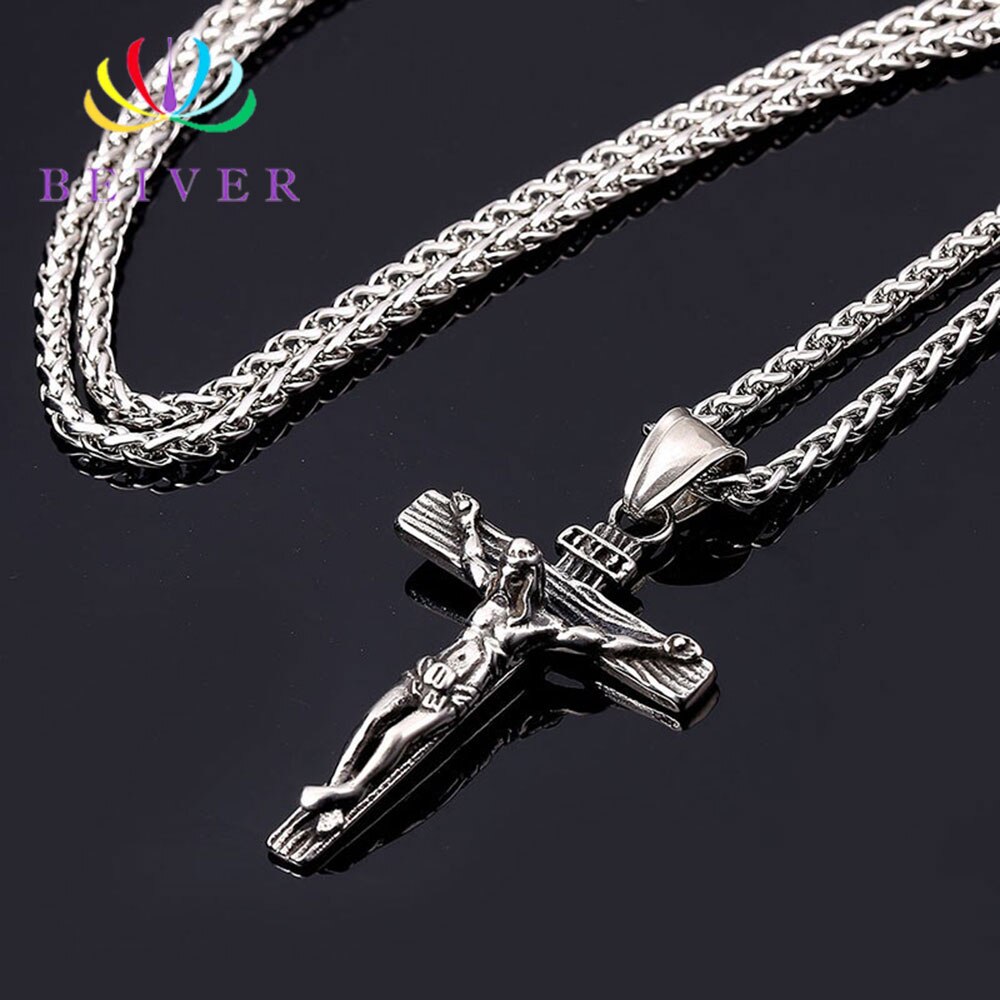 Religieuze Jesus Cross Heren Ketting Goud En Zilver Kleur Hanger Met Ketting Ketting Heren Mode Persoonlijkheid Ketting