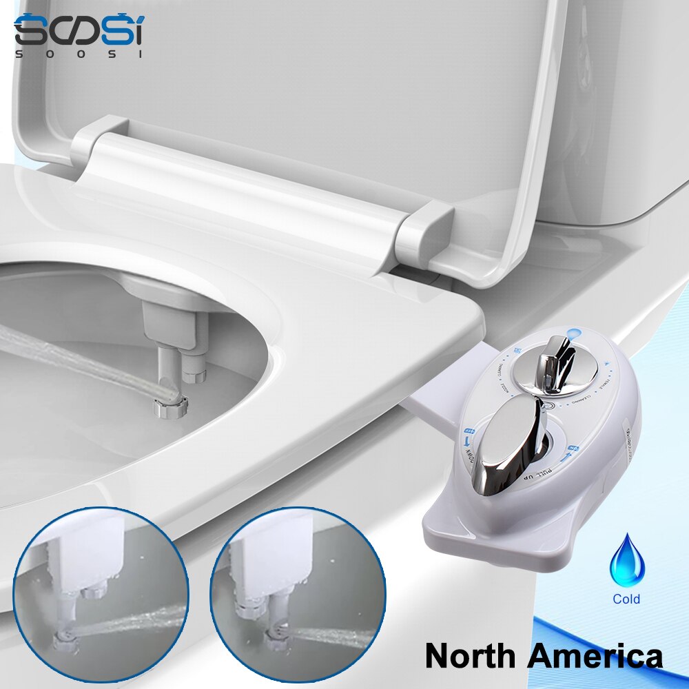 Non-Electric Bidet Toilet Seat anal Double Nozzle Left Handle For Women SS7801: 7801North America 78