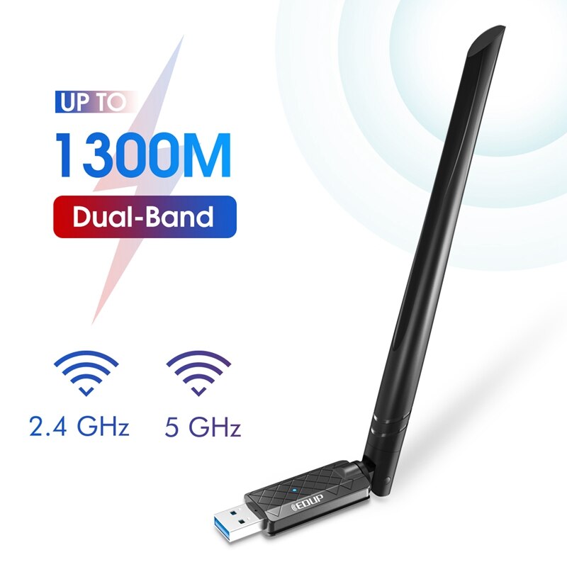 Edup EP-1687 Wifi Adapter Usb 3.0 Ac 1300Mbps Dual-Band 2.4G/5Ghz Wireless Network Adapter voor Notebook Computers, desktop