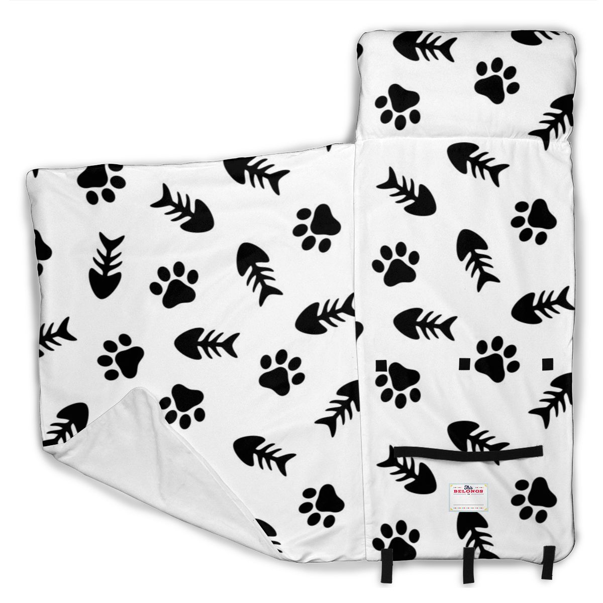 Fishbone And Cat Paw Nap Mat with Pillow for Toddler Boys and Girls Ideal for Daycare and Preschool