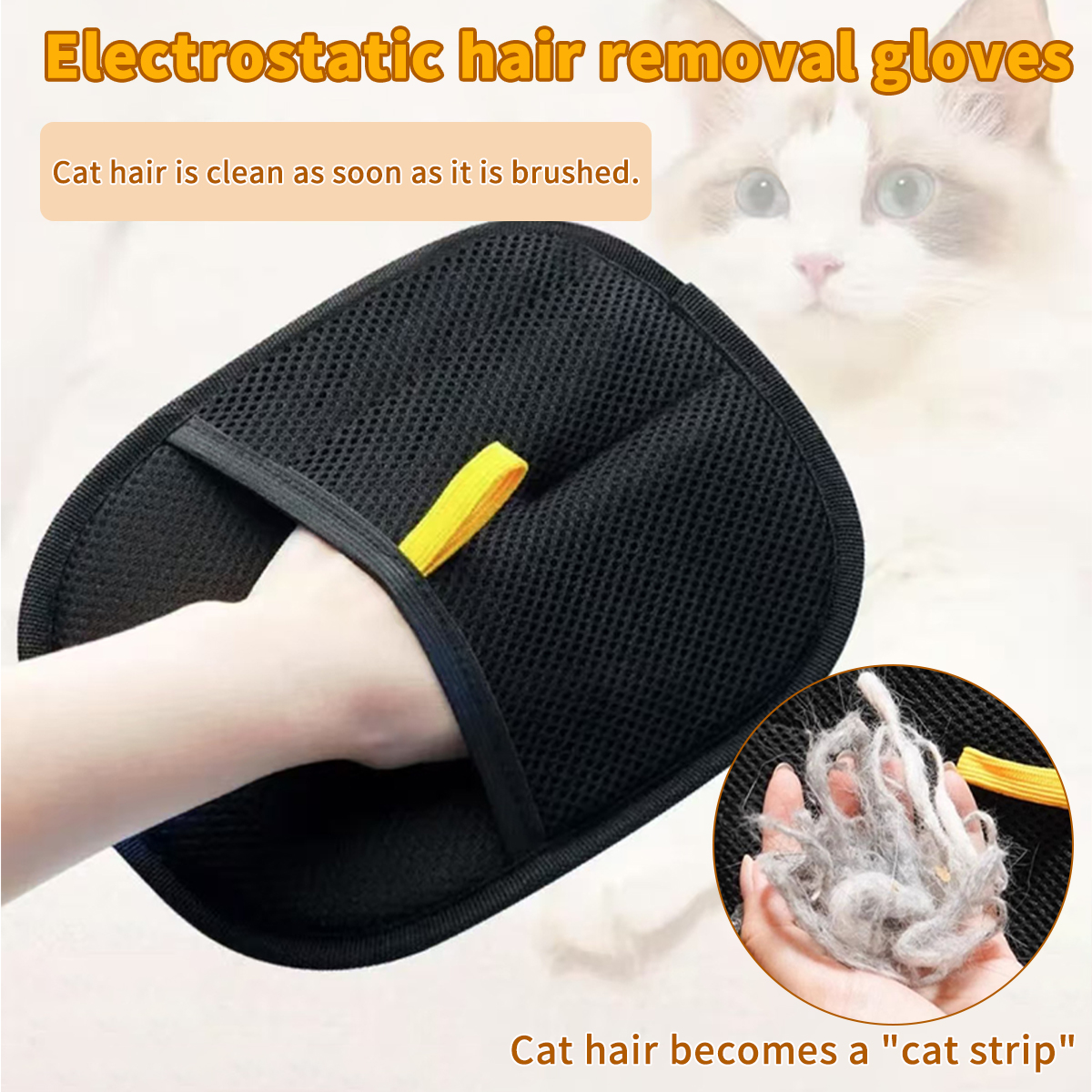 Haustierpflege-Handschuhe, Doppelbürste zur Haarentfernung von Katzen, statikfreies Tierhaar-Reinigungswerkzeug zum Entfernen von Katzenfell und Staubmilben