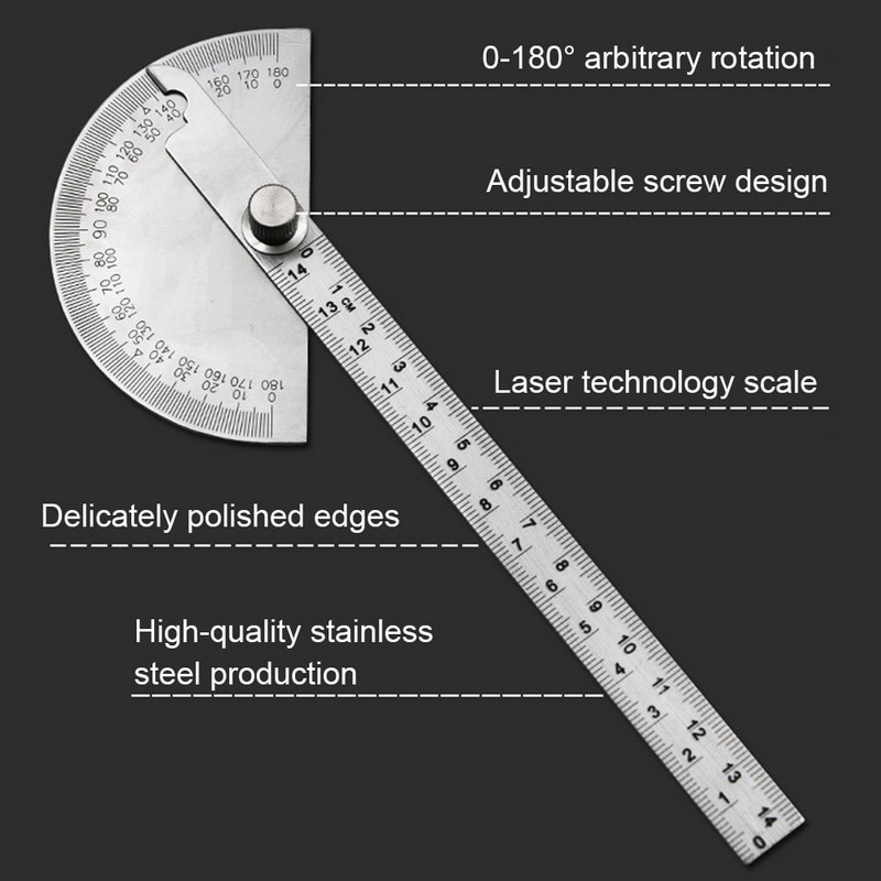 15cm 180 Degree Adjustable Protractor multifunction stainless steel roundhead ruler mathematics measuring tool