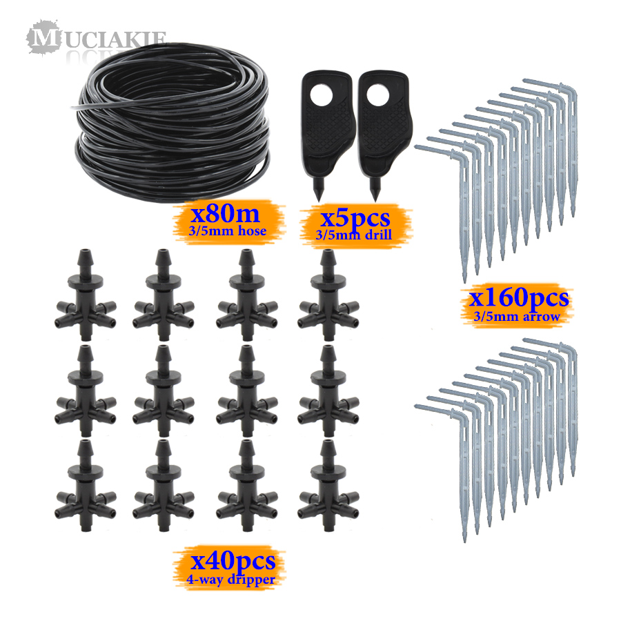 MUCIAKIE 5-Way Water Emitter System Kits 3/5mm PVC Hose Home Balcony Drip Irrigation Set Greenhouse Dripper