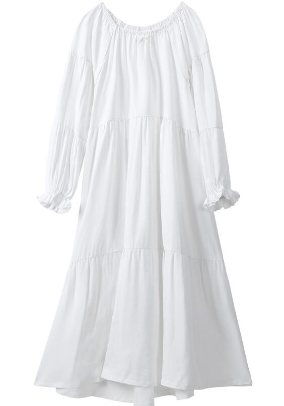 Piger hvid plissering langærmet natkjole forår babypige nattøj børnekjoler