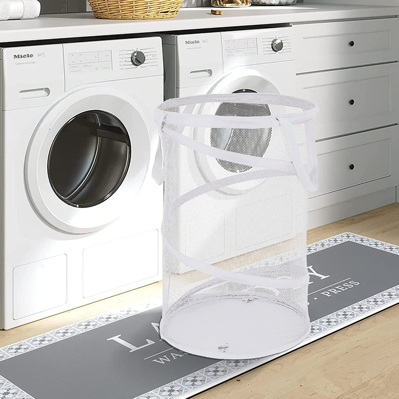 High Cylindrical Folding Laundry Basket Mesh Basket Household Large Capacity Package Multi Functional and Durable