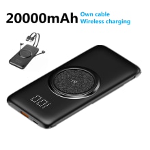 Wireless Power Bank 20000Mah Ingebouwde Kabel Draagbare Mobiele Telefoon Extra Batterij Oplader Voor Xiaomi Huawei Iphone Samsung